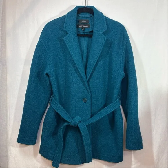J. Crew Teal Belted Pea Coat Boiled Wool Jacket - Picture 2 of 15